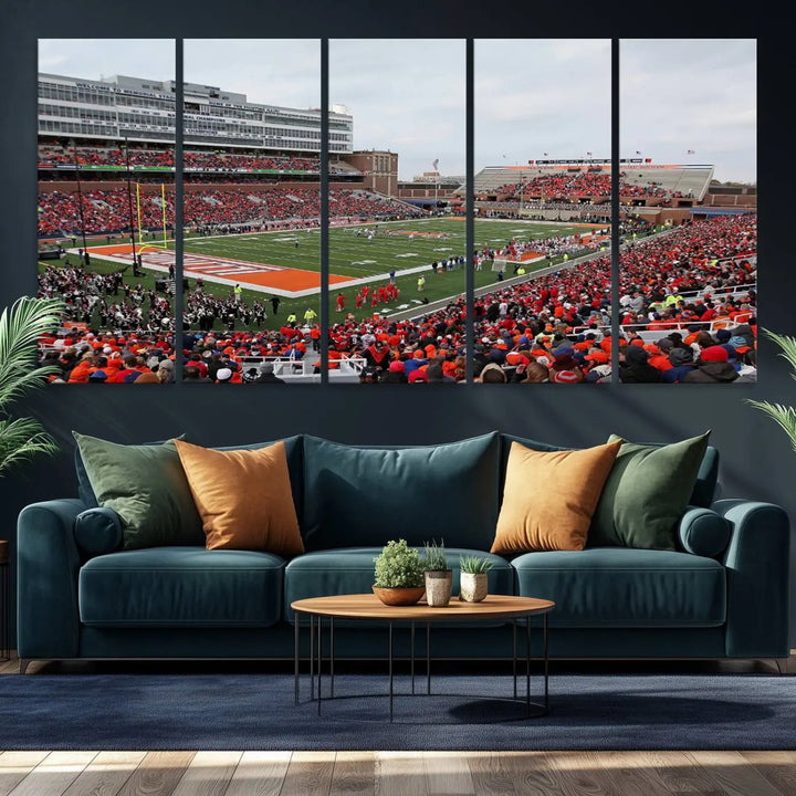 University of Illinois Fighting Illini Football Team Print - Champaign Illinois Memorial Stadium Wall Art Canvas Print