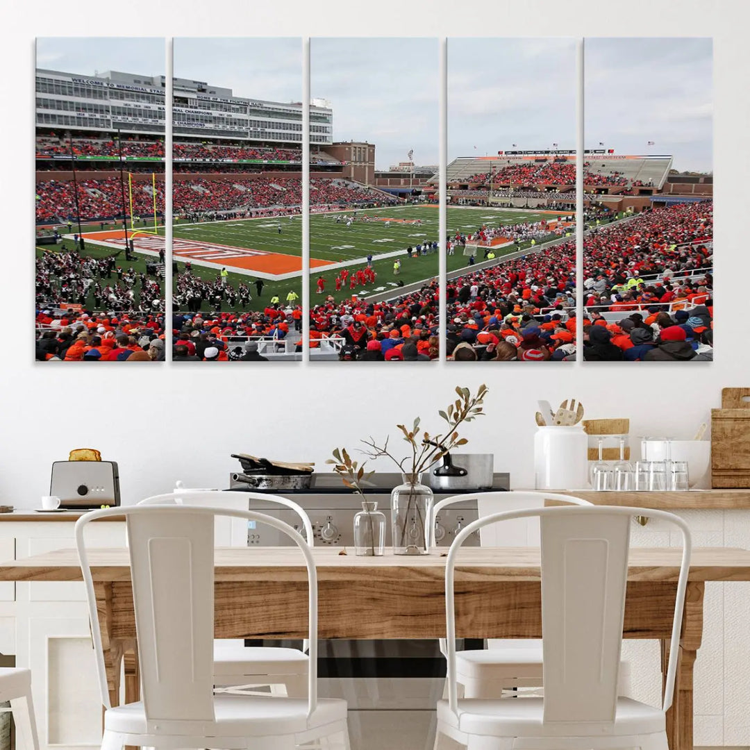 University of Illinois Fighting Illini Football Team Print - Champaign Illinois Memorial Stadium Wall Art Canvas Print