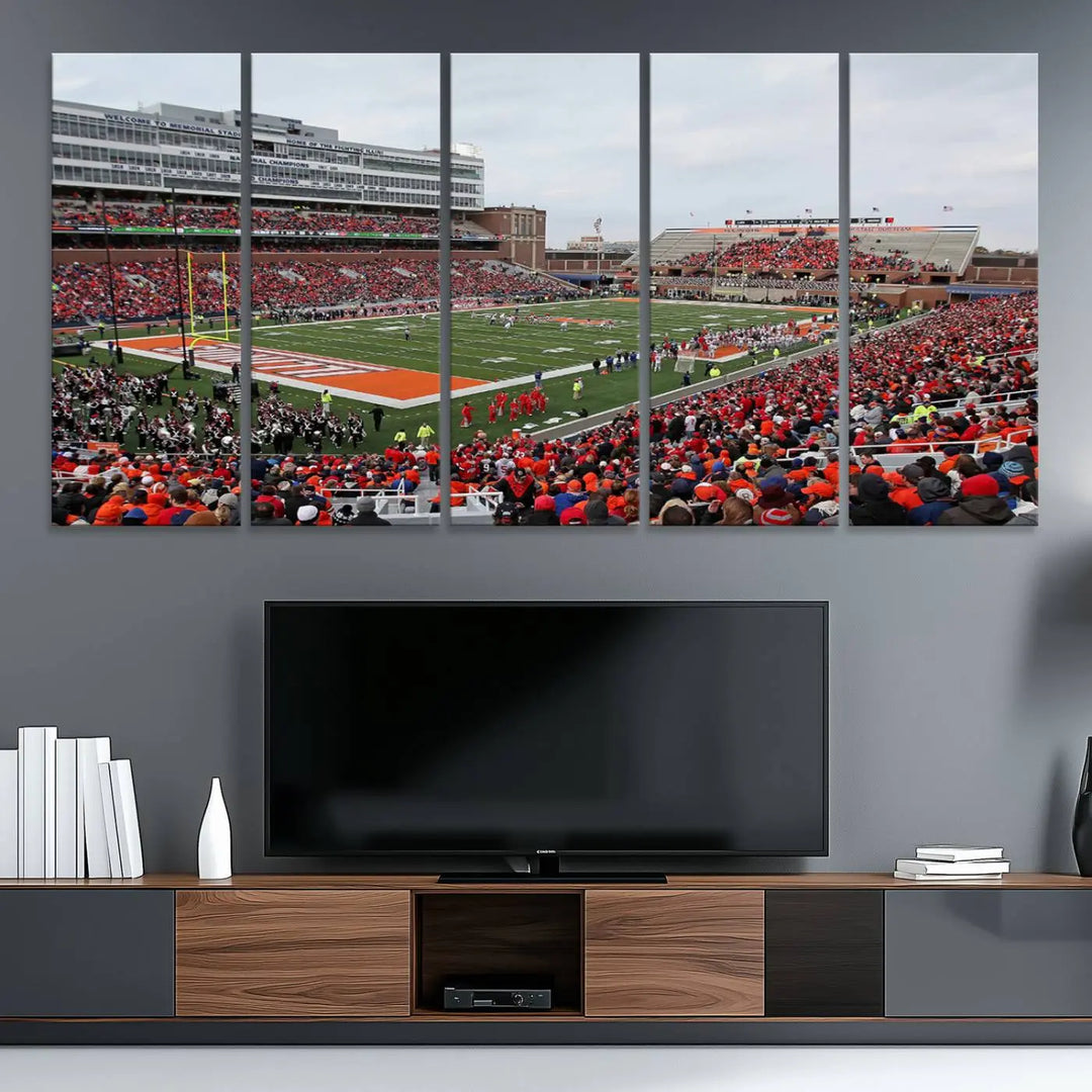 University of Illinois Fighting Illini Football Team Print - Champaign Illinois Memorial Stadium Wall Art Canvas Print