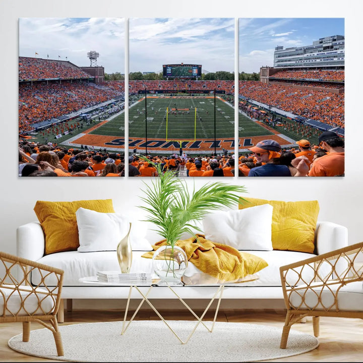 University of Illinois Fighting Illini Football Team Print - Champaign Illinois Memorial Stadium Wall Art Canvas Print