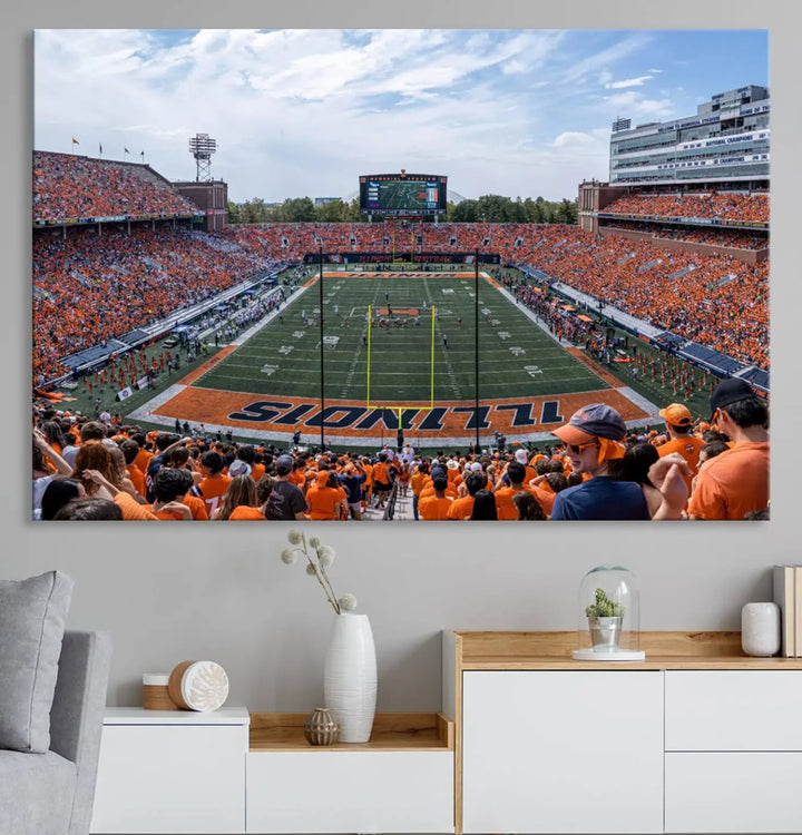 University of Illinois Fighting Illini Football Team Print - Champaign Illinois Memorial Stadium Wall Art Canvas Print