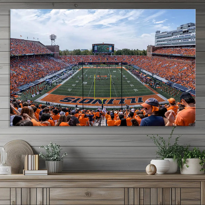 University of Illinois Fighting Illini Football Team Print - Champaign Illinois Memorial Stadium Wall Art Canvas Print