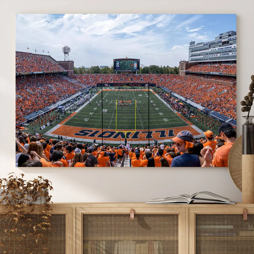 University of Illinois Fighting Illini Football Team Print - Champaign Illinois Memorial Stadium Wall Art Canvas Print