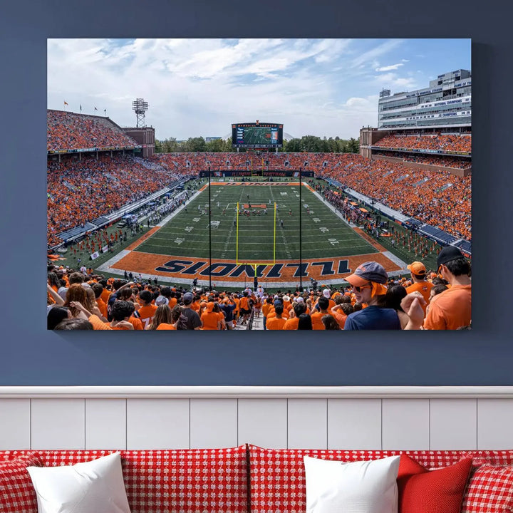 University of Illinois Fighting Illini Football Team Print - Champaign Illinois Memorial Stadium Wall Art Canvas Print