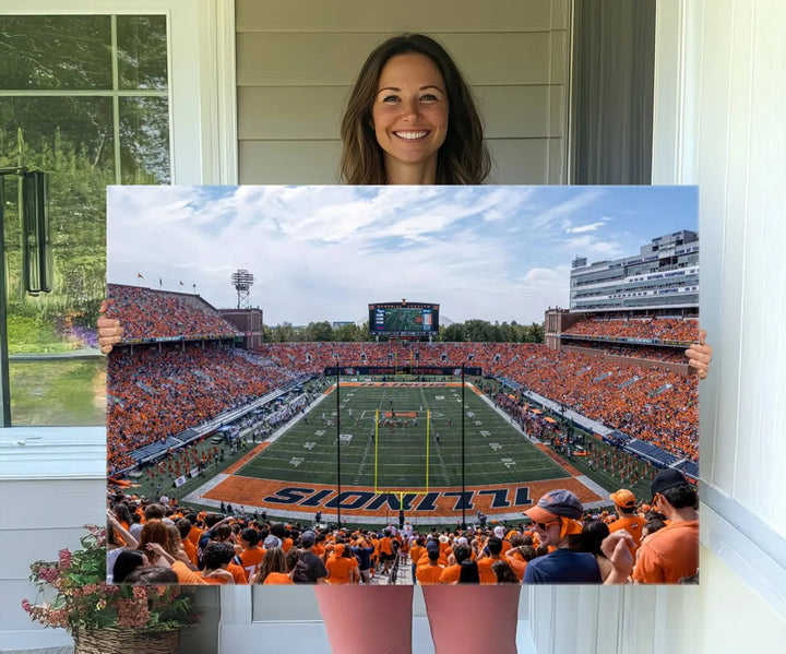 University of Illinois Fighting Illini Football Team Print - Champaign Illinois Memorial Stadium Wall Art Canvas Print