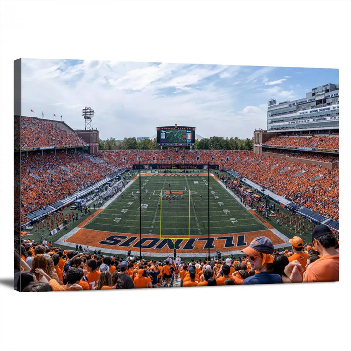 University of Illinois Fighting Illini Football Team Print - Champaign Illinois Memorial Stadium Wall Art Canvas Print