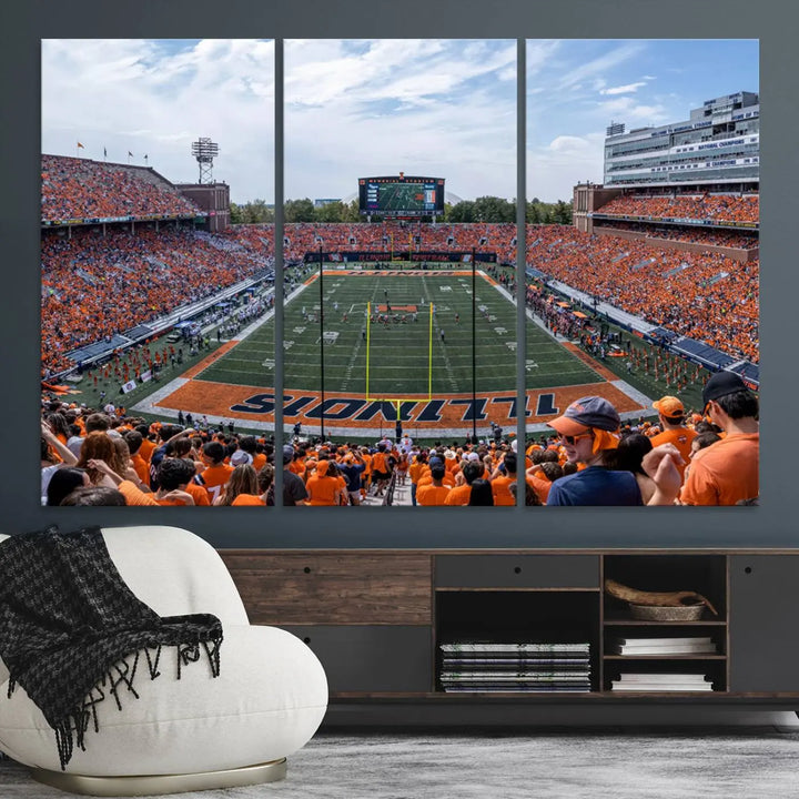 University of Illinois Fighting Illini Football Team Print - Champaign Illinois Memorial Stadium Wall Art Canvas Print