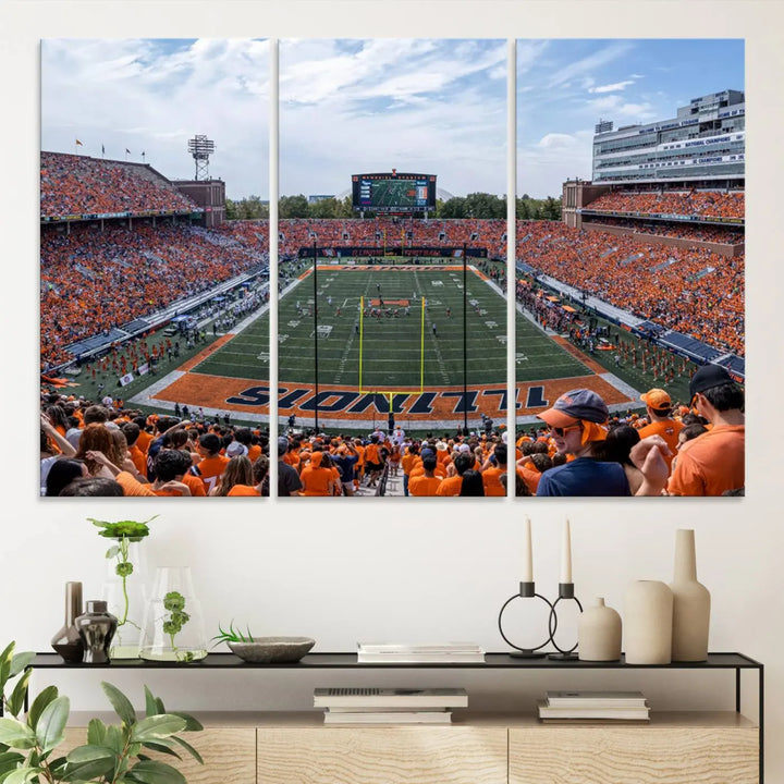 University of Illinois Fighting Illini Football Team Print - Champaign Illinois Memorial Stadium Wall Art Canvas Print