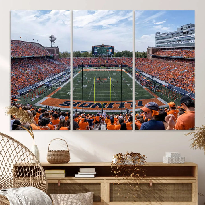 University of Illinois Fighting Illini Football Team Print - Champaign Illinois Memorial Stadium Wall Art Canvas Print