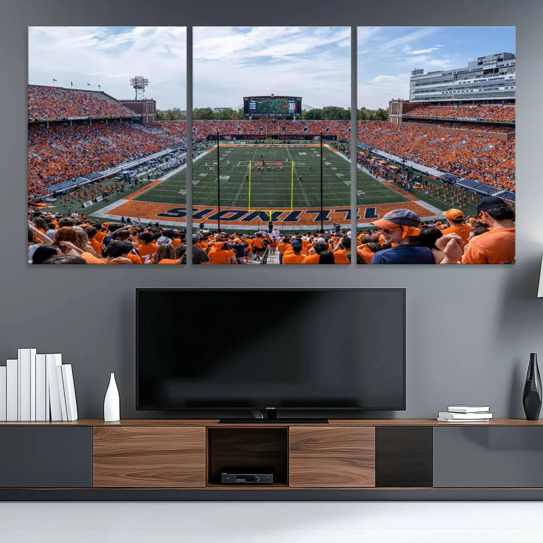 University of Illinois Fighting Illini Football Team Print - Champaign Illinois Memorial Stadium Wall Art Canvas Print