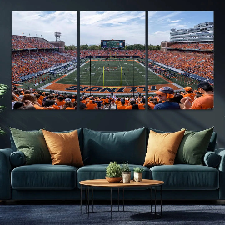 University of Illinois Fighting Illini Football Team Print - Champaign Illinois Memorial Stadium Wall Art Canvas Print