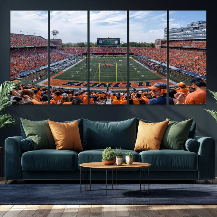 University of Illinois Fighting Illini Football Team Print - Champaign Illinois Memorial Stadium Wall Art Canvas Print