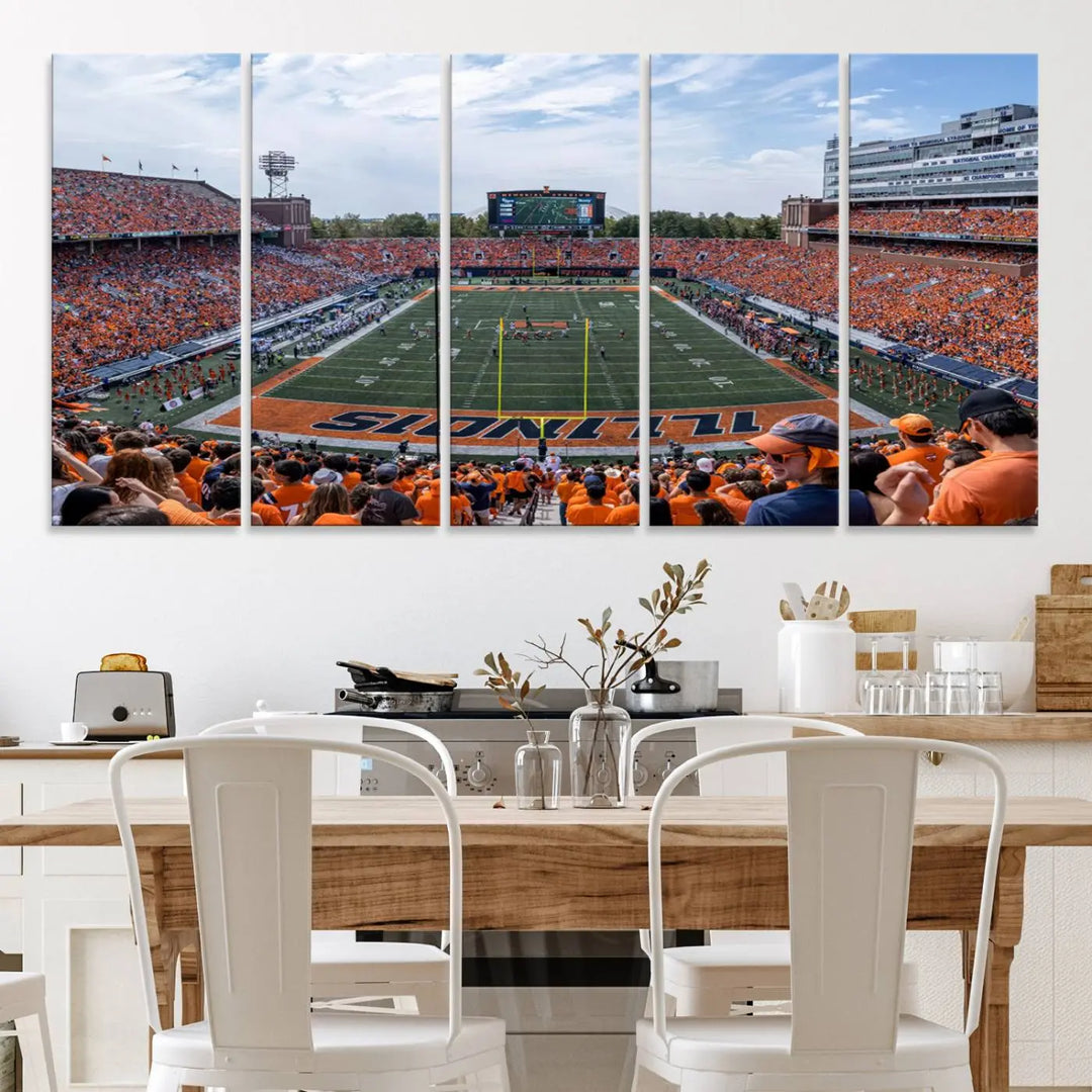 University of Illinois Fighting Illini Football Team Print - Champaign Illinois Memorial Stadium Wall Art Canvas Print