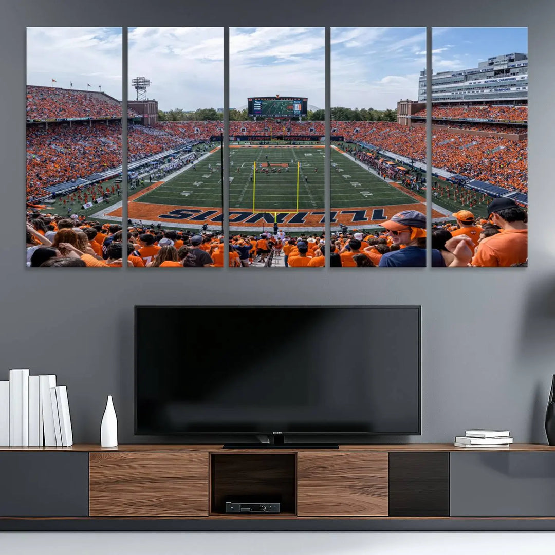 University of Illinois Fighting Illini Football Team Print - Champaign Illinois Memorial Stadium Wall Art Canvas Print