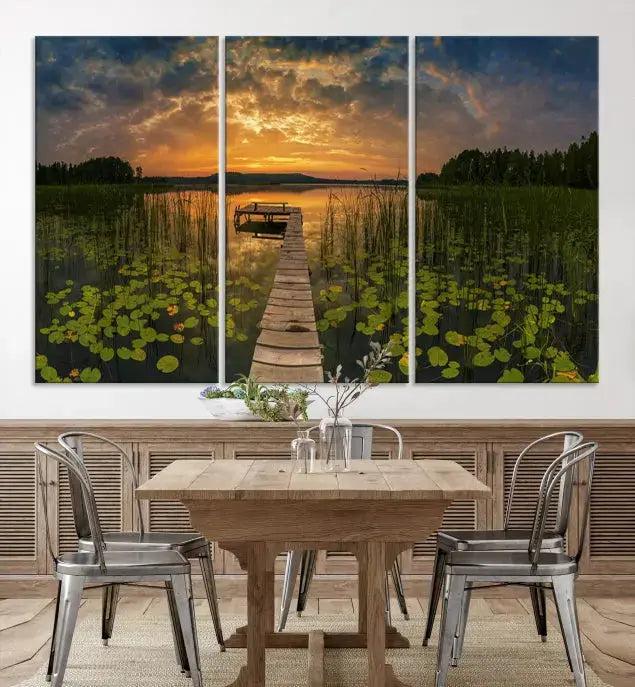 Flowers and Sunset at Lake Wall Art Natural Landscape Canvas Print