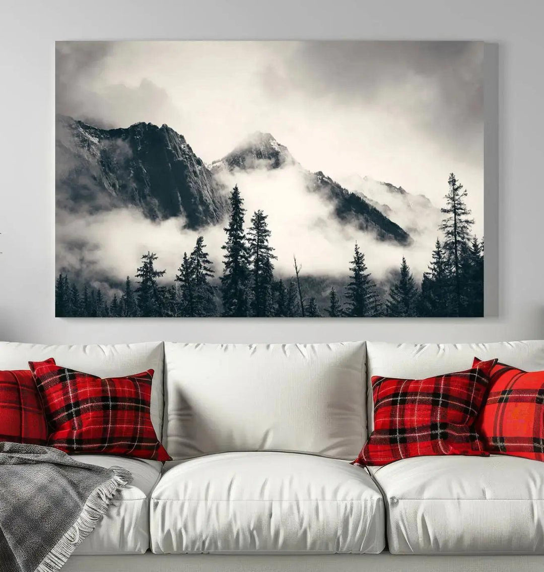 Foggy Forest Art Print Misty Nature Poster Canvas Nordic Landscape Wall Art