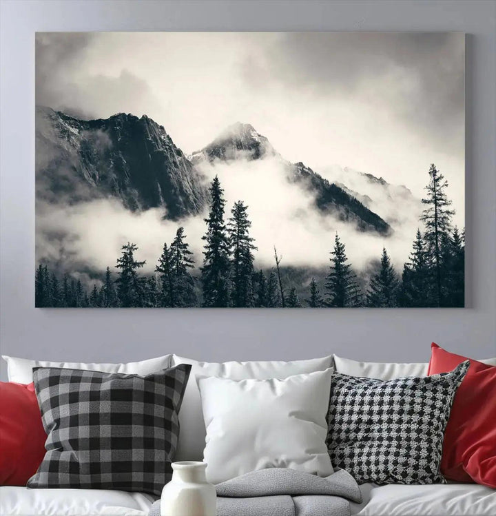 Foggy Forest Art Print Misty Nature Poster Canvas Nordic Landscape Wall Art