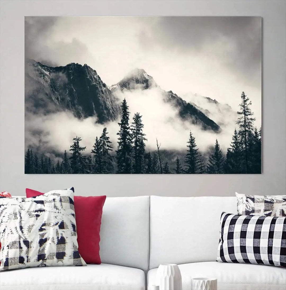 Foggy Forest Art Print Misty Nature Poster Canvas Nordic Landscape Wall Art