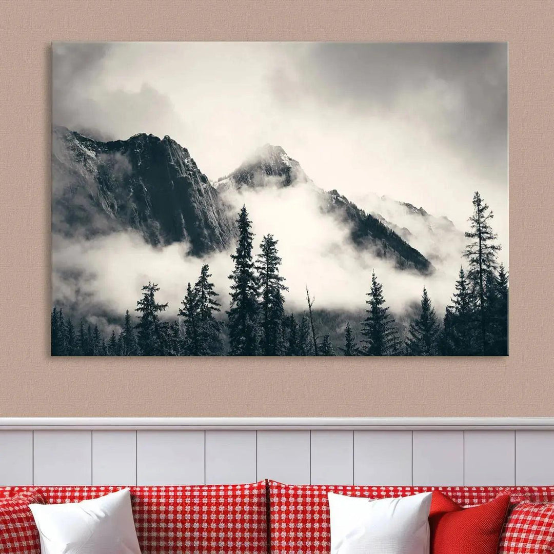 Foggy Forest Art Print Misty Nature Poster Canvas Nordic Landscape Wall Art