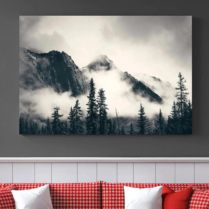 Foggy Forest Art Print Misty Nature Poster Canvas Nordic Landscape Wall Art