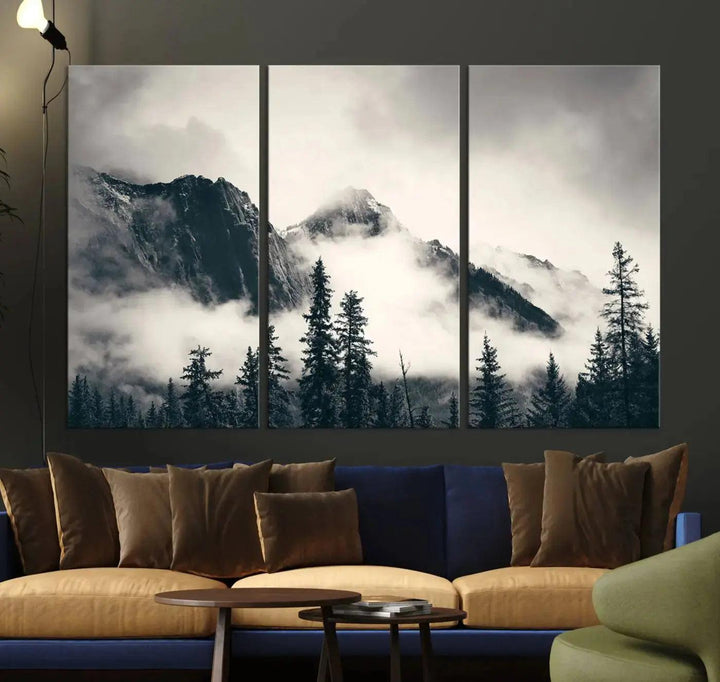 Foggy Forest Art Print Misty Nature Poster Canvas Nordic Landscape Wall Art