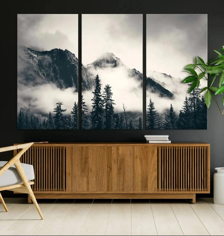 Foggy Forest Art Print Misty Nature Poster Canvas Nordic Landscape Wall Art