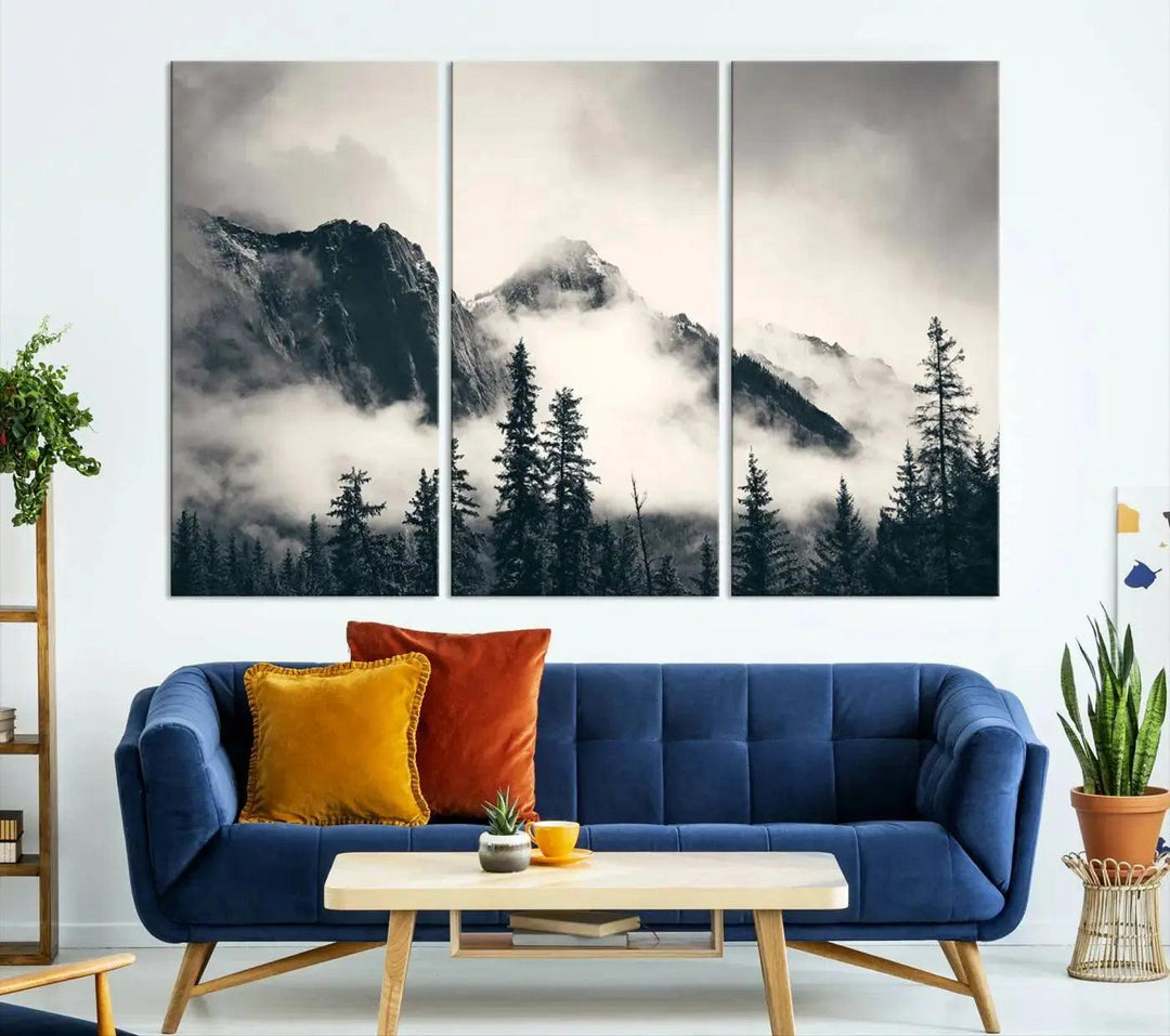 Foggy Forest Art Print Misty Nature Poster Canvas Nordic Landscape Wall Art