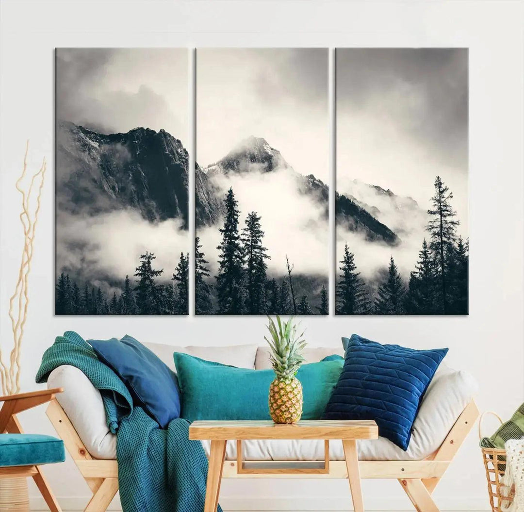 Foggy Forest Art Print Misty Nature Poster Canvas Nordic Landscape Wall Art