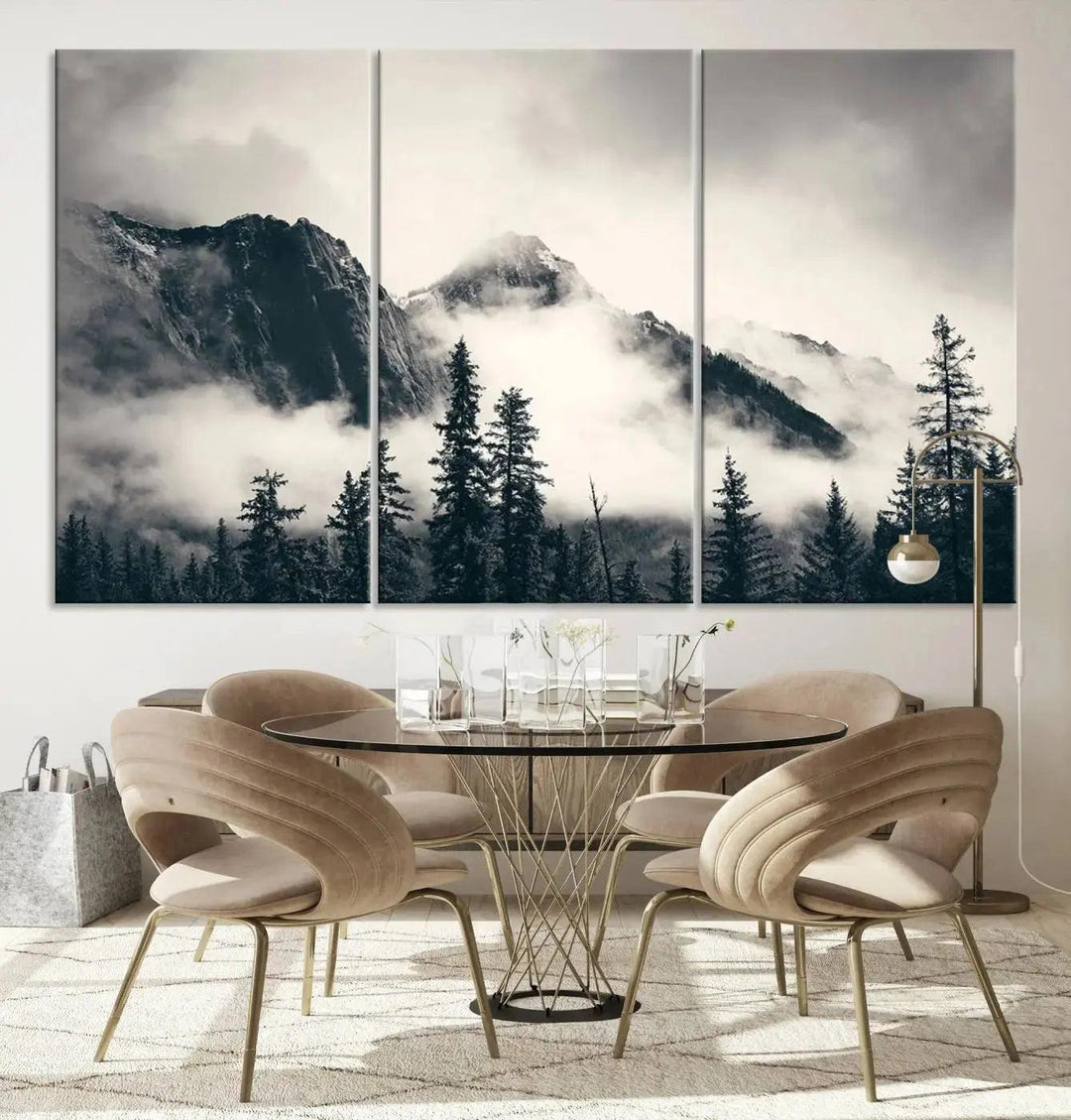 Foggy Forest Art Print Misty Nature Poster Canvas Nordic Landscape Wall Art