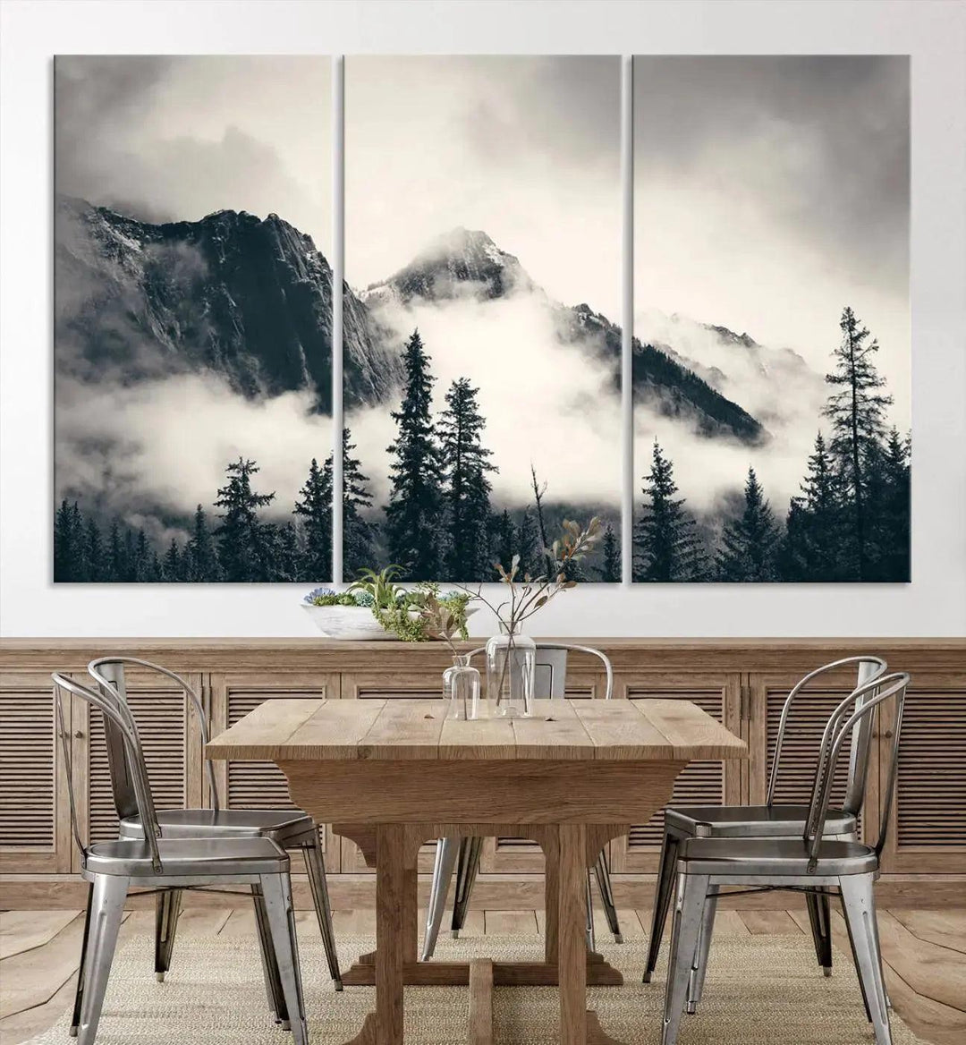 Foggy Forest Art Print Misty Nature Poster Canvas Nordic Landscape Wall Art