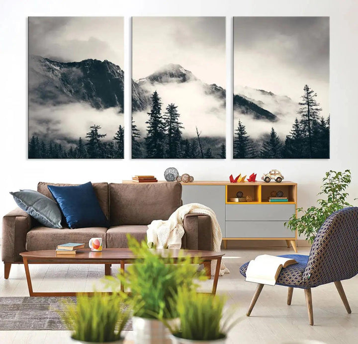 Foggy Forest Art Print Misty Nature Poster Canvas Nordic Landscape Wall Art