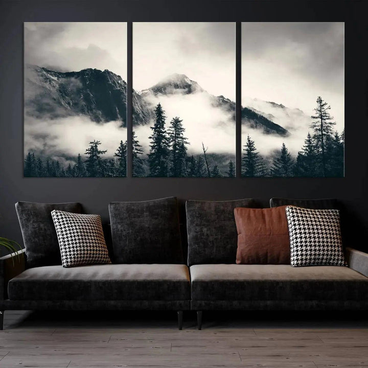 Foggy Forest Art Print Misty Nature Poster Canvas Nordic Landscape Wall Art