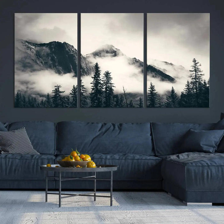 Foggy Forest Art Print Misty Nature Poster Canvas Nordic Landscape Wall Art