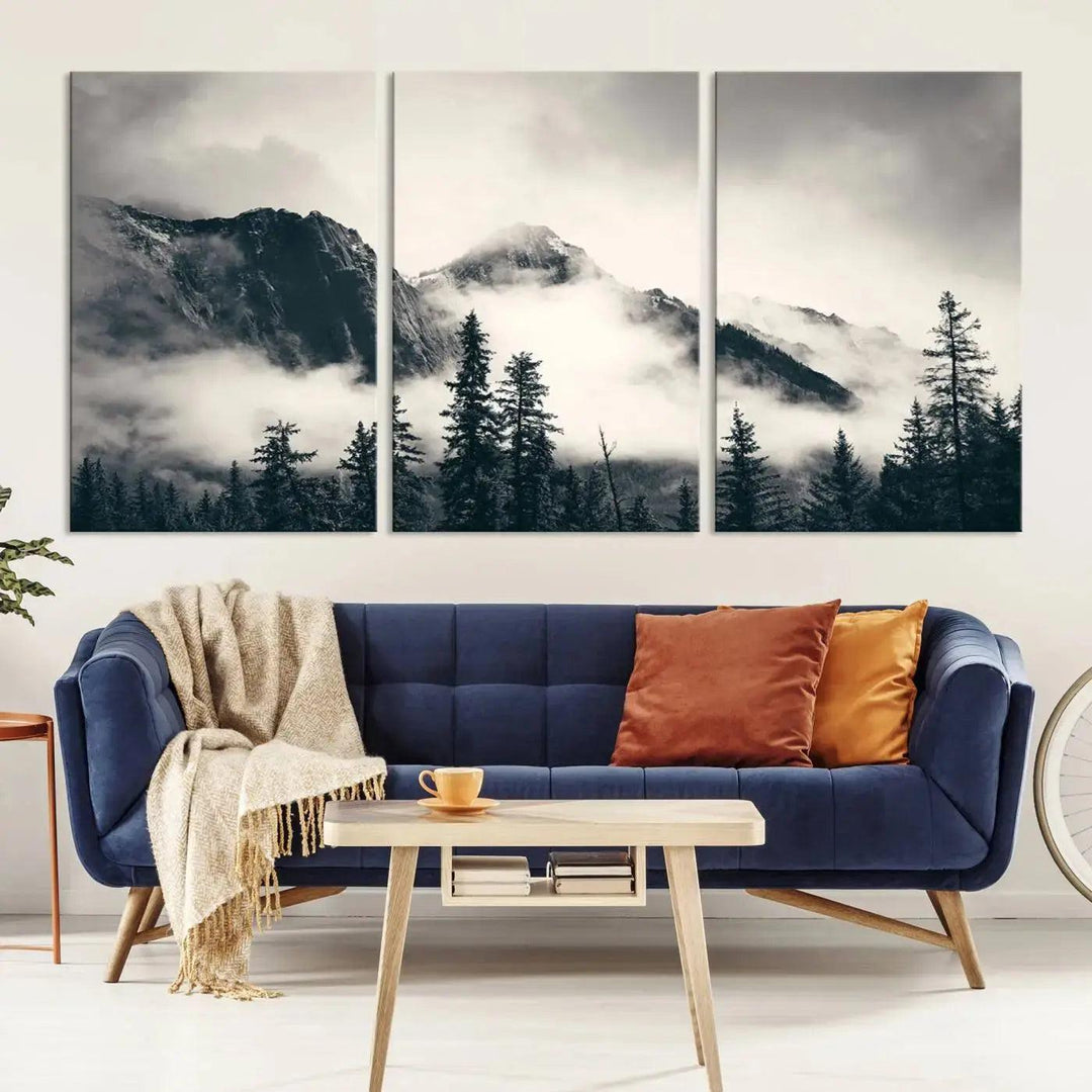 Foggy Forest Art Print Misty Nature Poster Canvas Nordic Landscape Wall Art