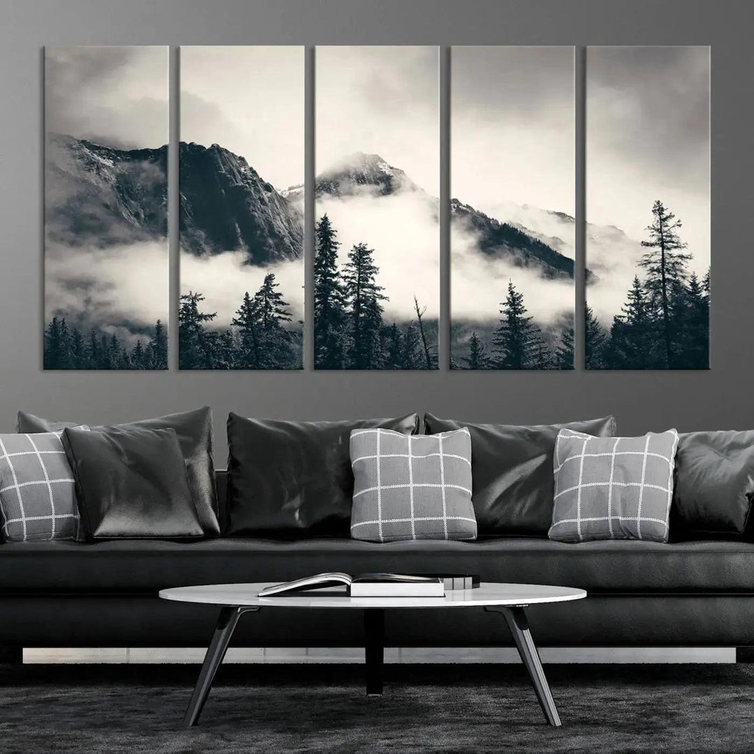 Foggy Forest Art Print Misty Nature Poster Canvas Nordic Landscape Wall Art