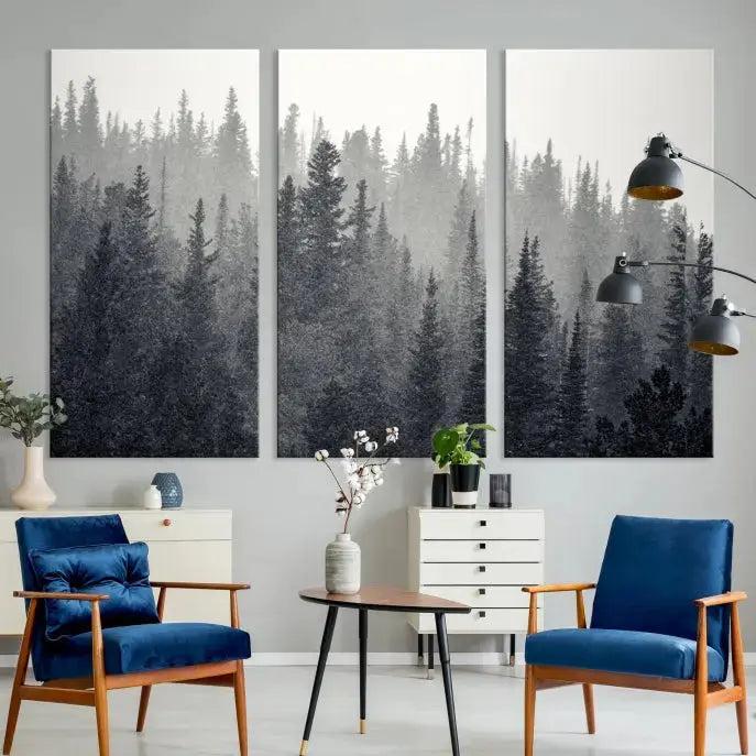 Foggy Forest Canvas Wall Art Framed Landscape Print Relaxing Wall Decor