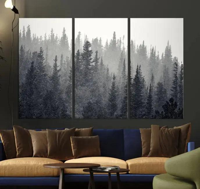 Foggy Forest Canvas Wall Art Framed Landscape Print Relaxing Wall Decor