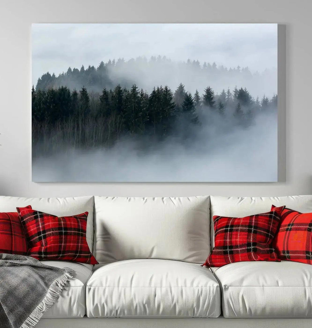 Foggy Forest Landscape Nature Canvas Wall Art Print Framed