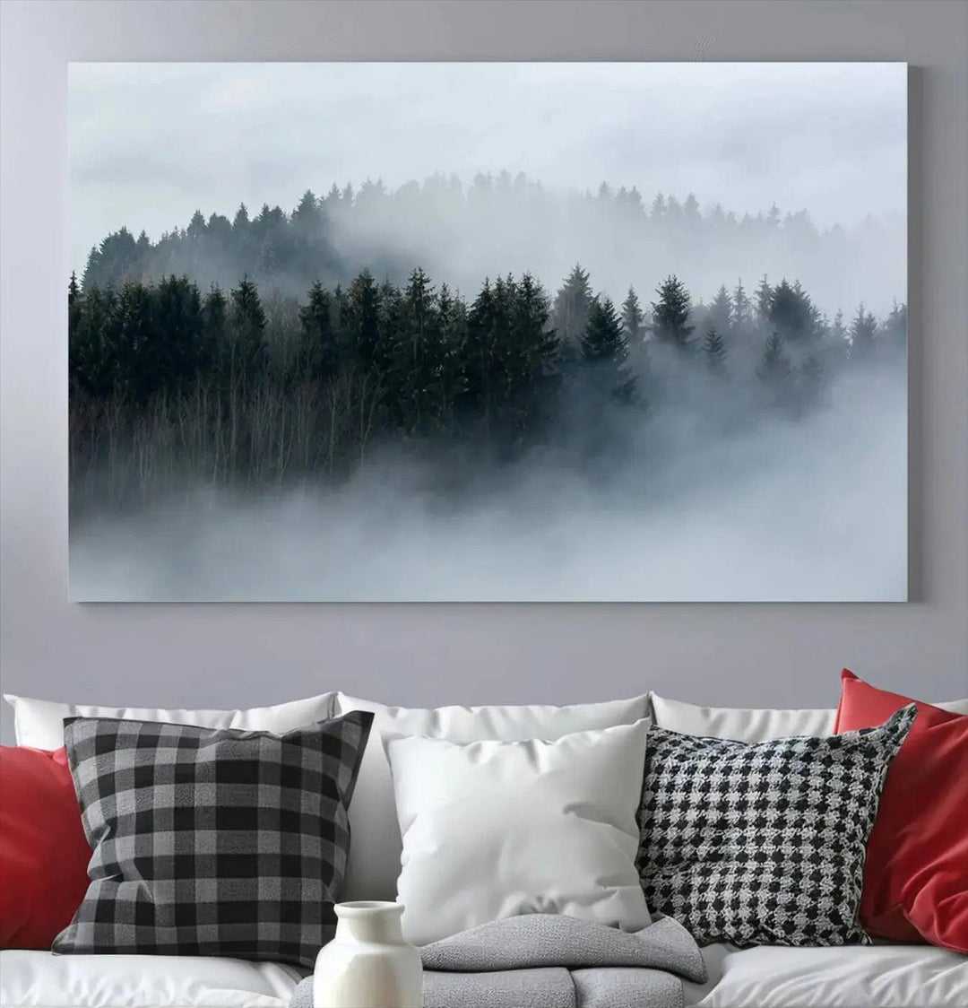 Foggy Forest Landscape Nature Canvas Wall Art Print Framed