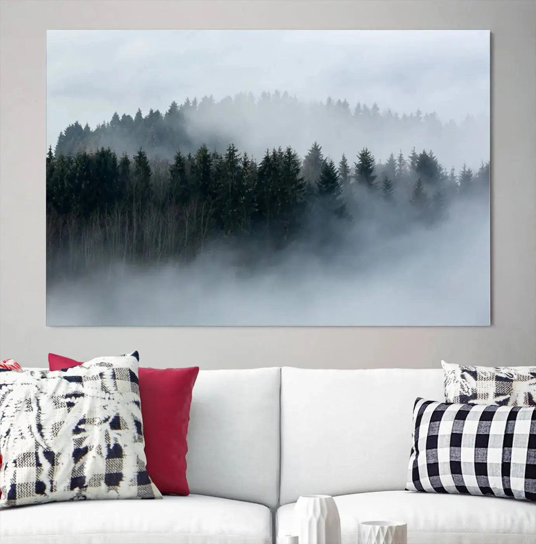 Foggy Forest Landscape Nature Canvas Wall Art Print Framed