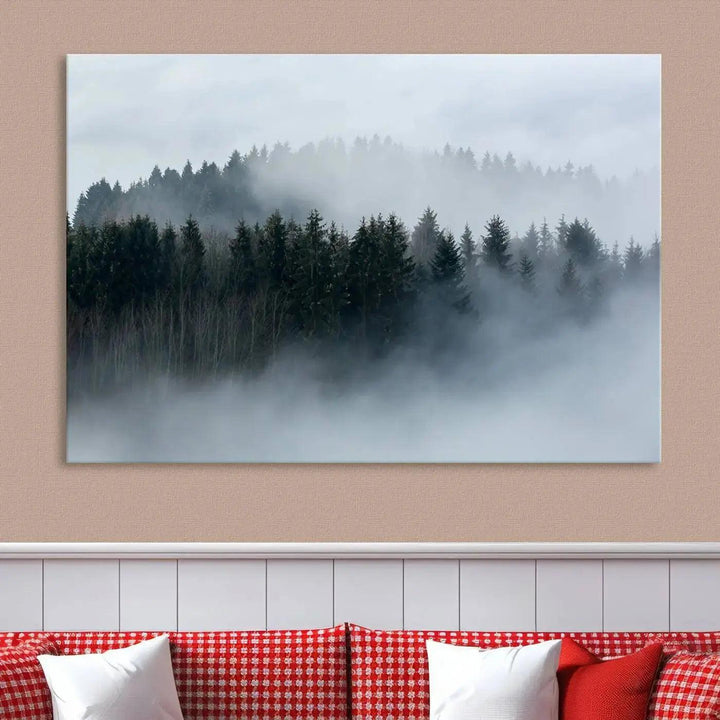 Foggy Forest Landscape Nature Canvas Wall Art Print Framed