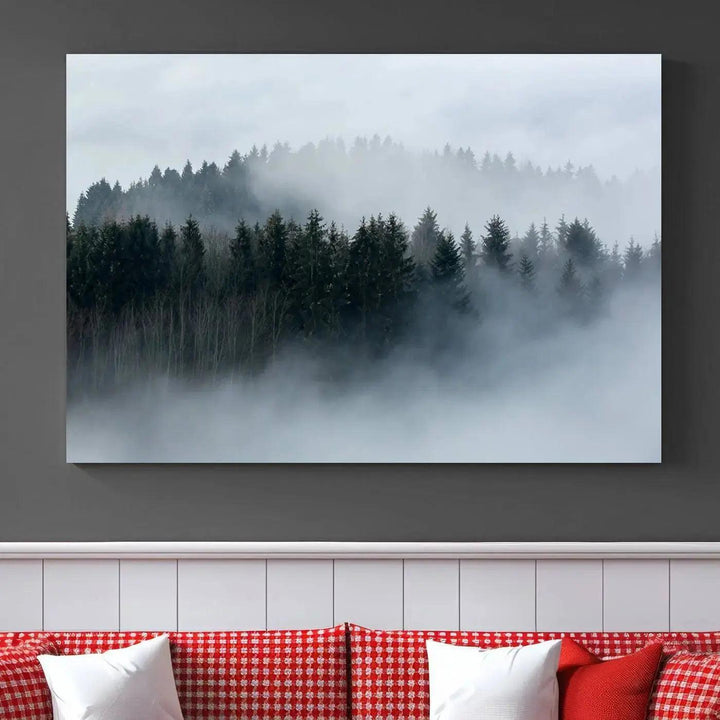 Foggy Forest Landscape Nature Canvas Wall Art Print Framed