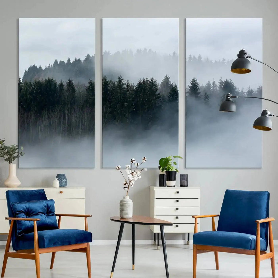 Foggy Forest Landscape Nature Canvas Wall Art Print Framed