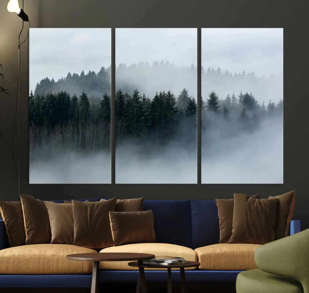 Foggy Forest Landscape Nature Canvas Wall Art Print Framed