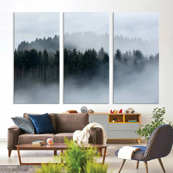 Foggy Forest Landscape Nature Canvas Wall Art Print Framed