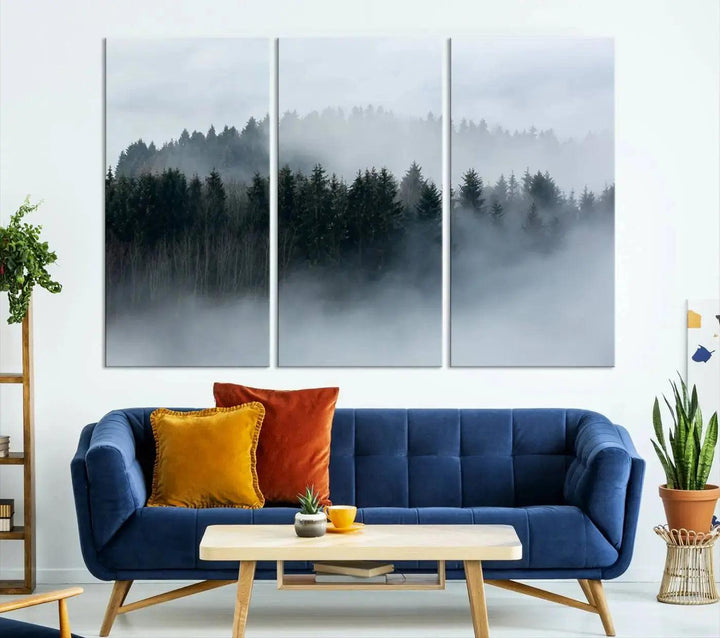 Foggy Forest Landscape Nature Canvas Wall Art Print Framed