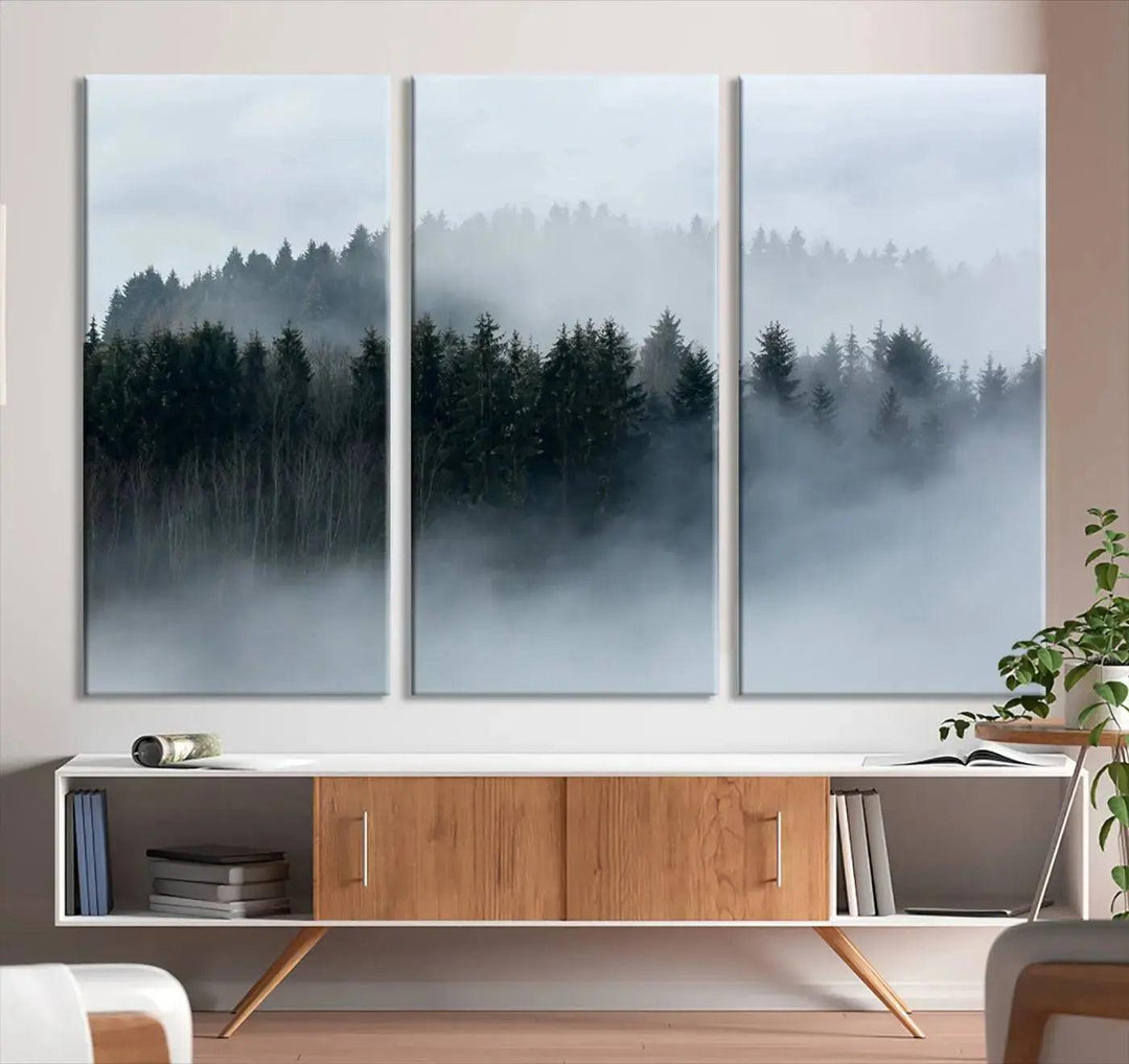 Foggy Forest Landscape Nature Canvas Wall Art Print Framed