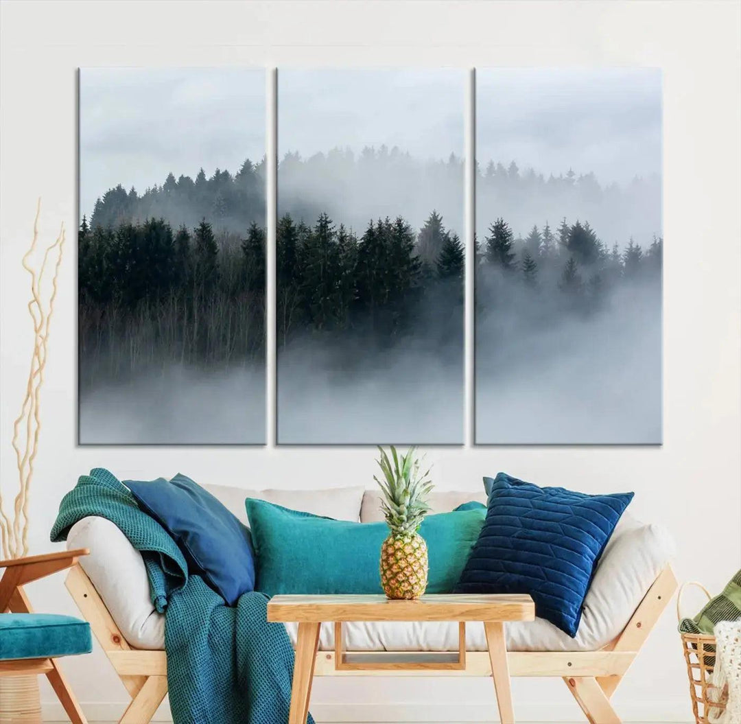 Foggy Forest Landscape Nature Canvas Wall Art Print Framed