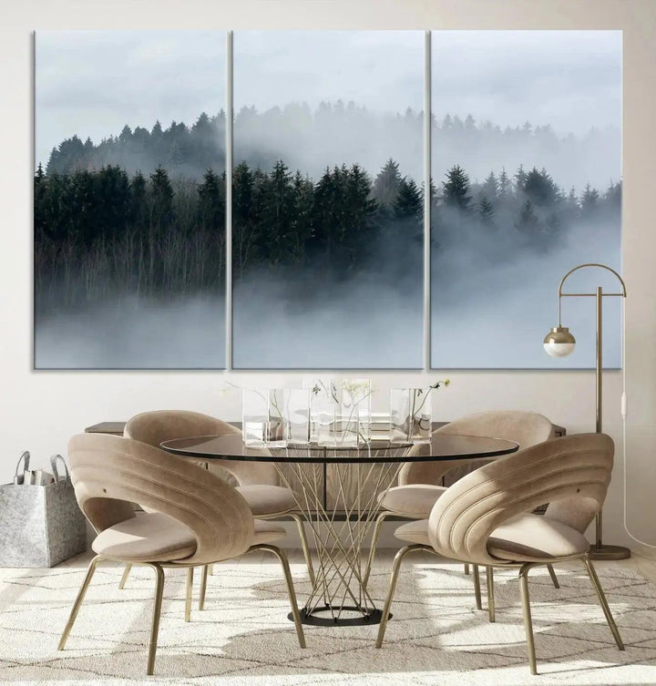 Foggy Forest Landscape Nature Canvas Wall Art Print Framed