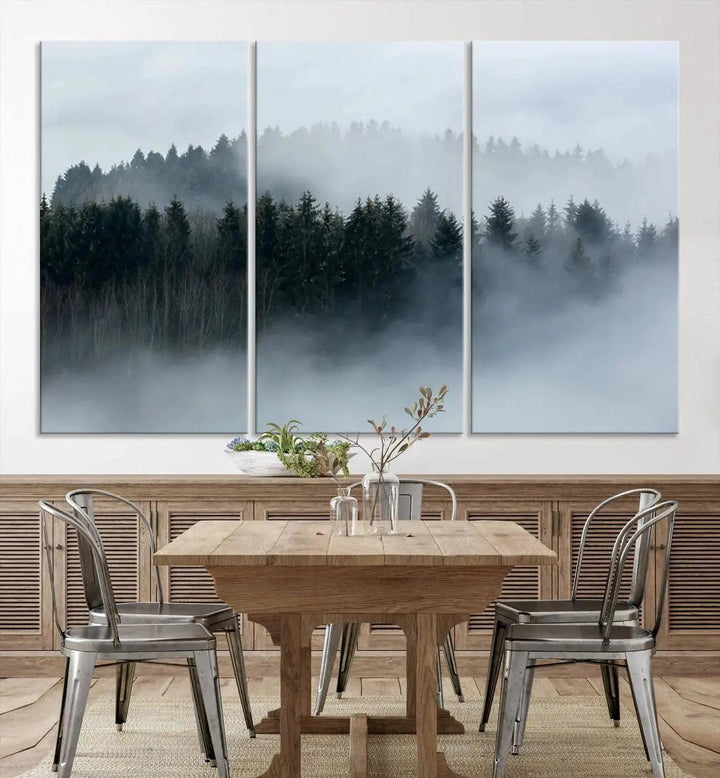 Foggy Forest Landscape Nature Canvas Wall Art Print Framed